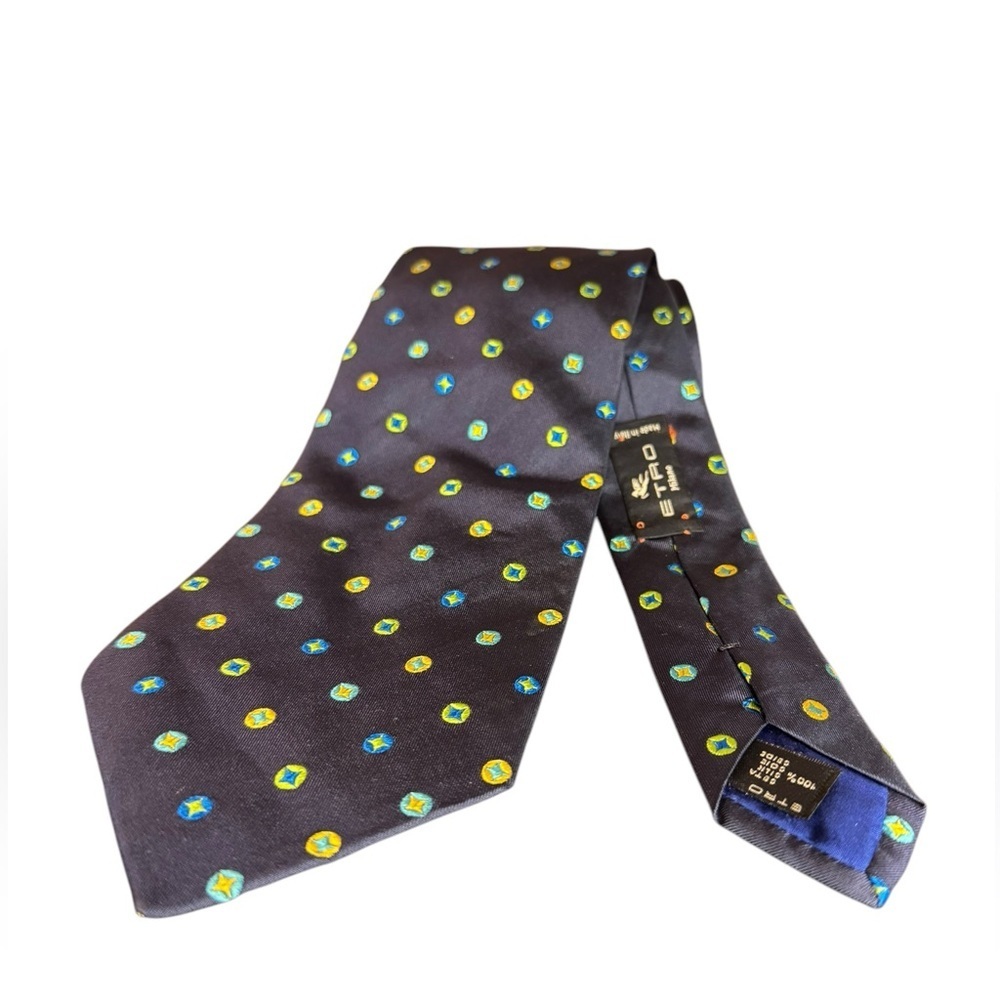 Etro Silk Black Blue Foulard Tie - Picture 1 of 3